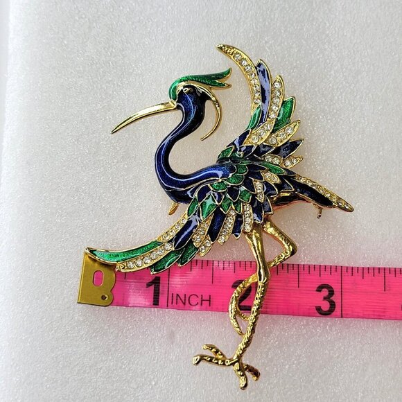 Large Stork Statement Brooch Phoenix Bird Large Bird Statement Brooch Pin - Picture 8 of 13